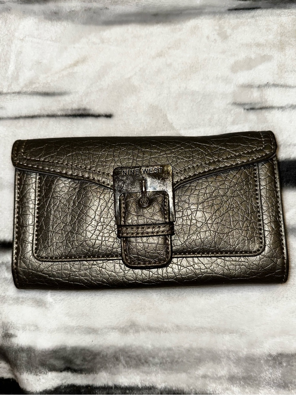 Nine West Metallic Bronze Faux Leather Buckle Wallet